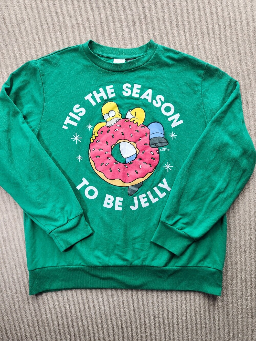 The Simpsons Men’s XL Green Homer Christmas "Tis The Season" Graphic Sweatshirt